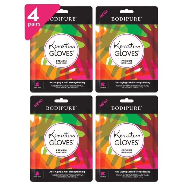 Bodipure Premium Hand Mask Keratin Gloves | Moisturizing Gloves for Dry Hands & Nail-Strengthening & Cuticle Softening | Spa Experience at Home | Chemical Free & for All Skin Types | 4 Pairs - Image 1